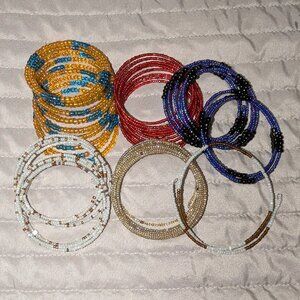 $2 with Bundle ~ Lot 6 Seed Bead Coil Wrap Bracelets 6313
